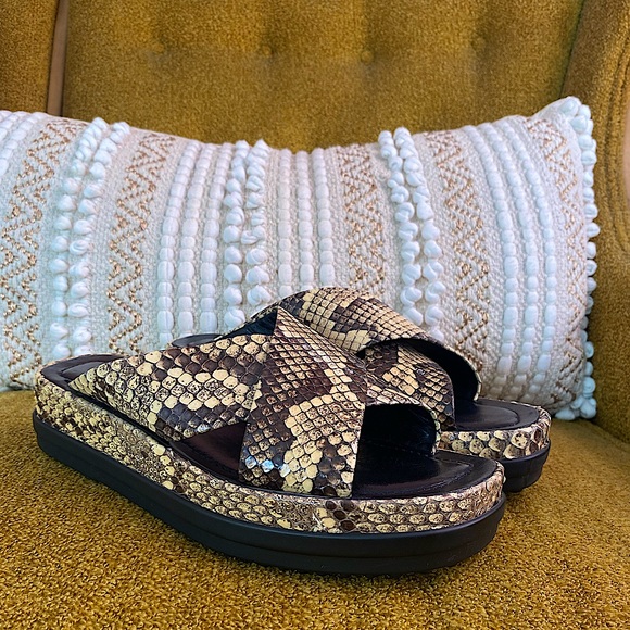 TOD’S Snakeskin Slides brown black sole SZ 9.5 - Picture 1 of 7